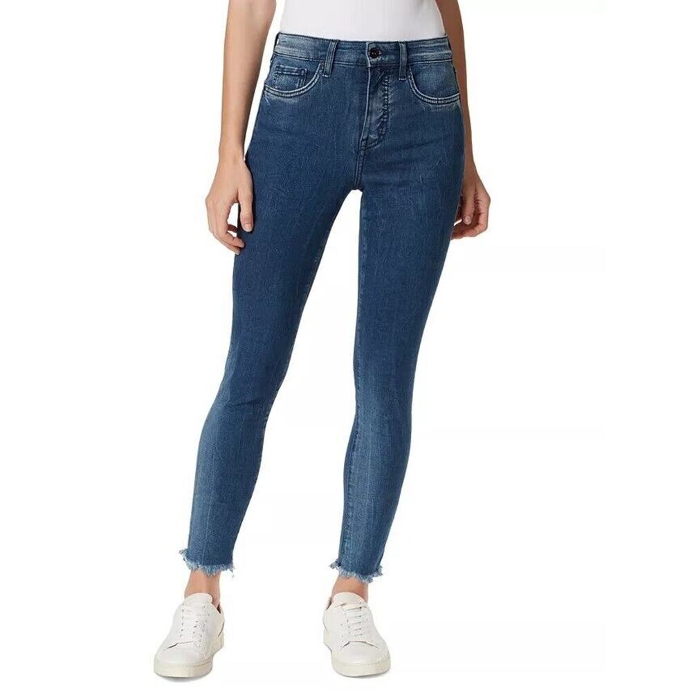 Frayed Women Blue Denim Casual Cut-Hem High-Rise Skinny Ankle Jeans Size 25